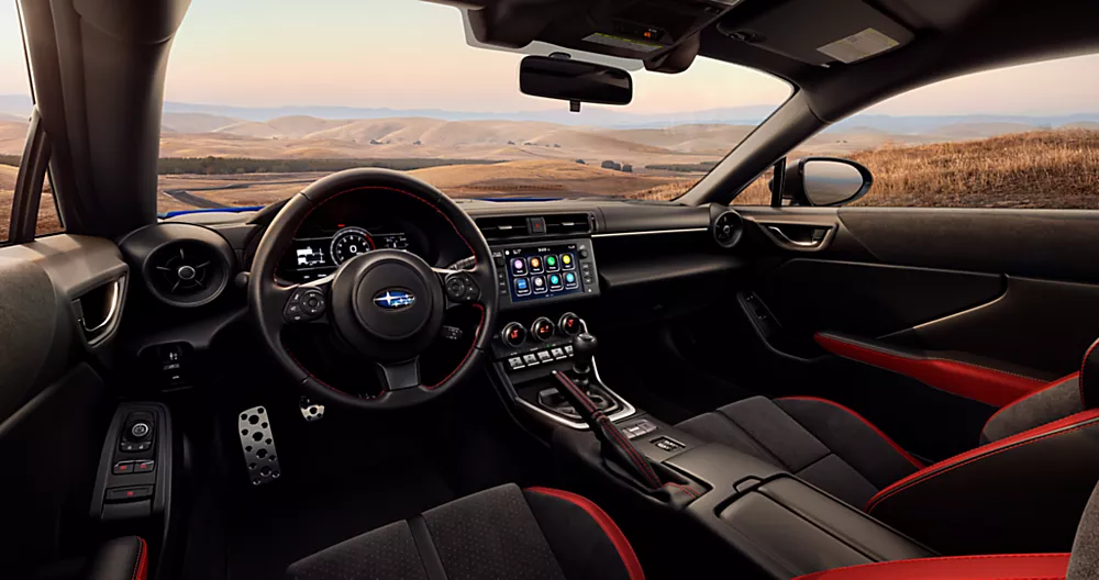 2026 Subaru BRZ interior shown in Black/Red Ultrasuede&reg; and Leather for sale near me in Buda, TX