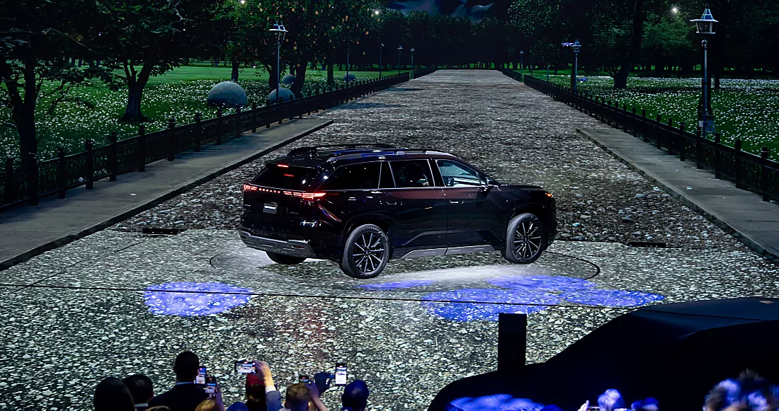 2027 Subaru Getaway on stage at its New York International Auto Show press reveal
